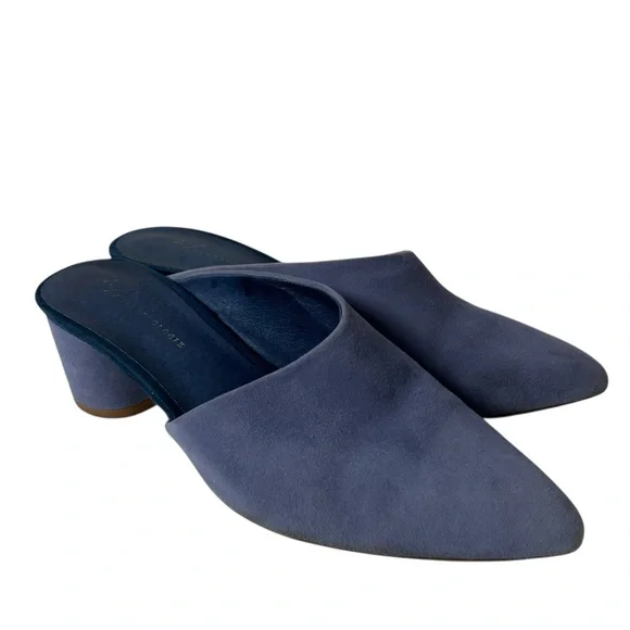 Anthropologie women’s mules blue asymmetrical suede block heels size US 8 M - Picture 3 of 12